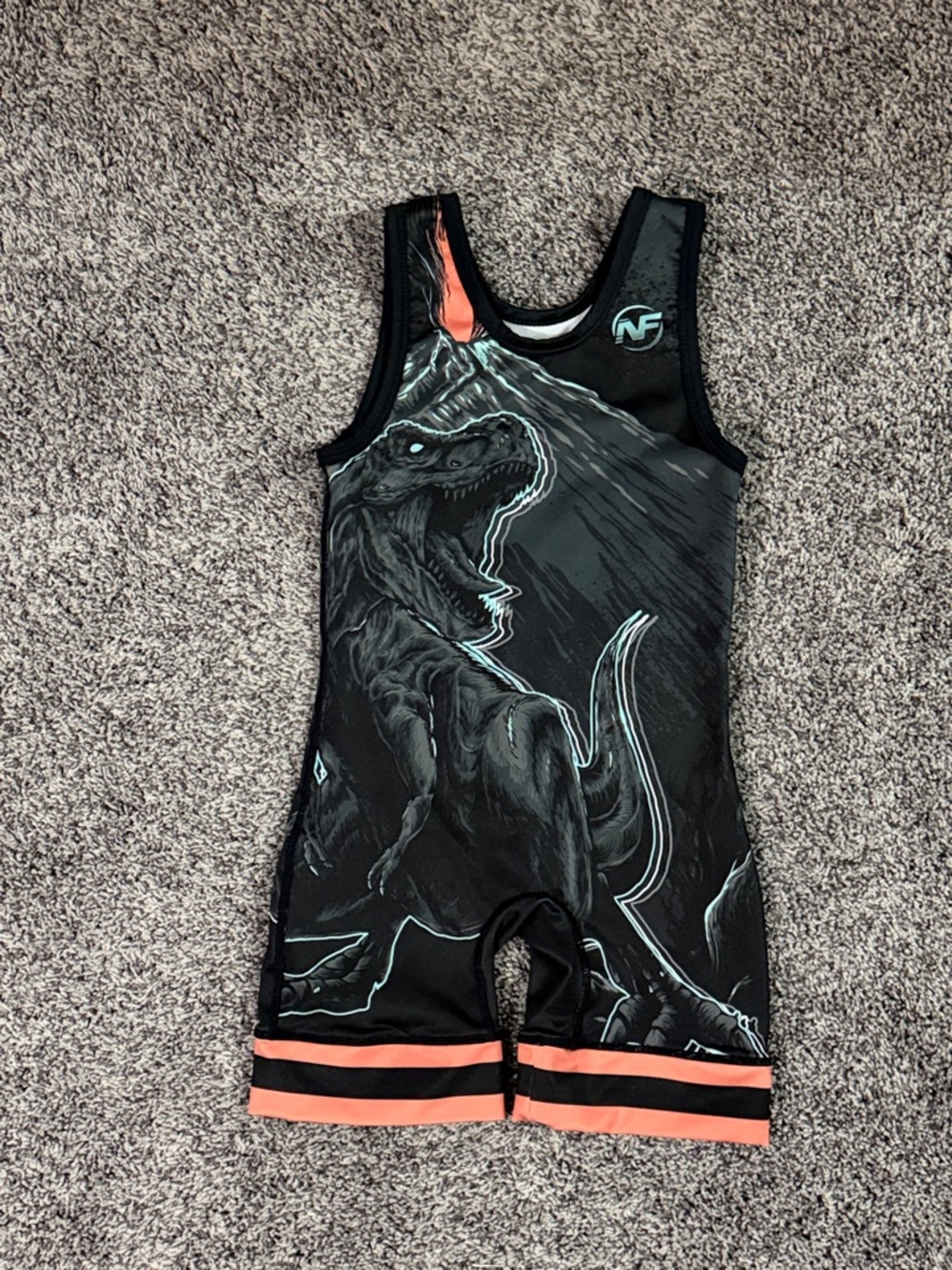 Youth Nearfall Black Trex Wrestling Singlet with Coral Trim